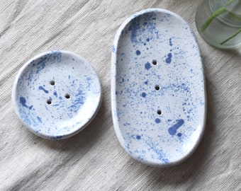 Ceramic Soap Dish, Small Round or Oval, Splatter Pattern