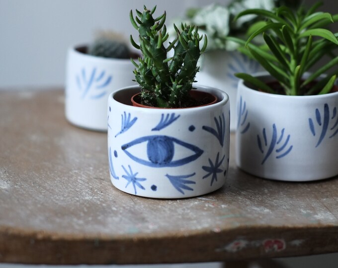 Ceramic Planter Indoor Plant Pot Blue and White Etsy