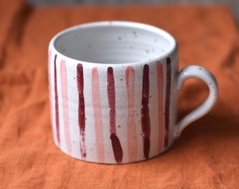 Ceramic Striped Mug, Pink and Burgundy, Handmade