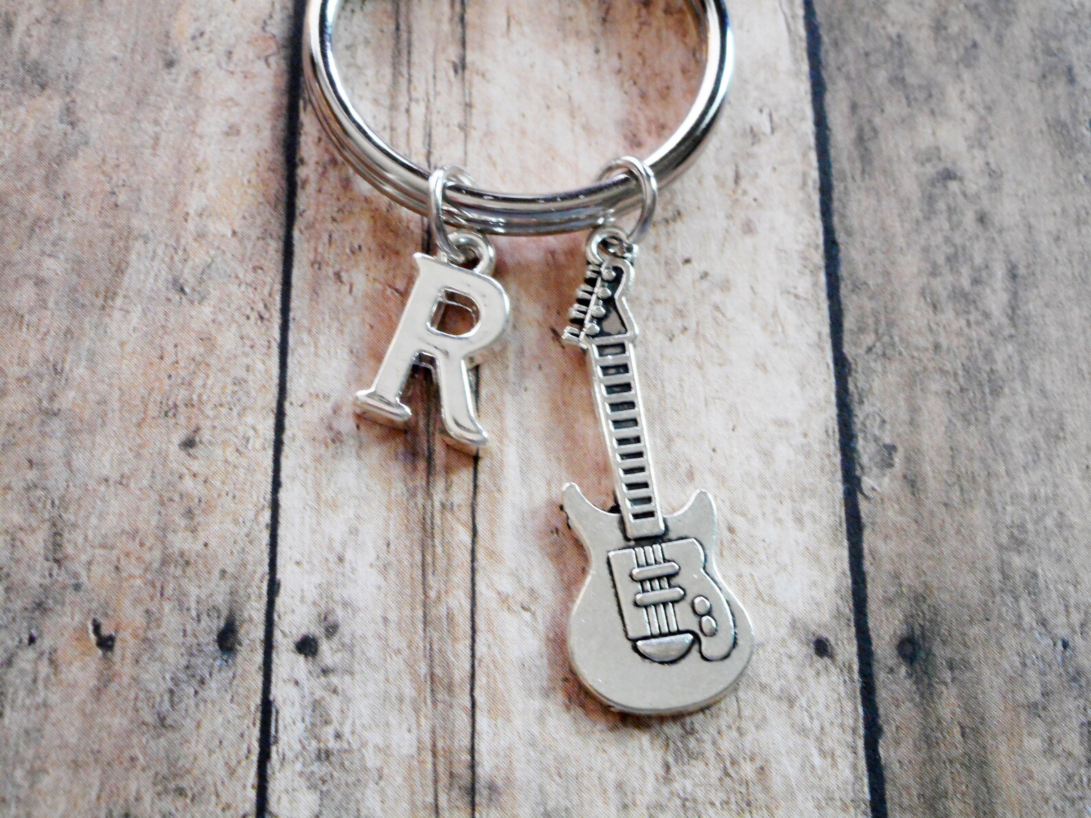 Electric Guitar keychain personalized initial keyring Etsy