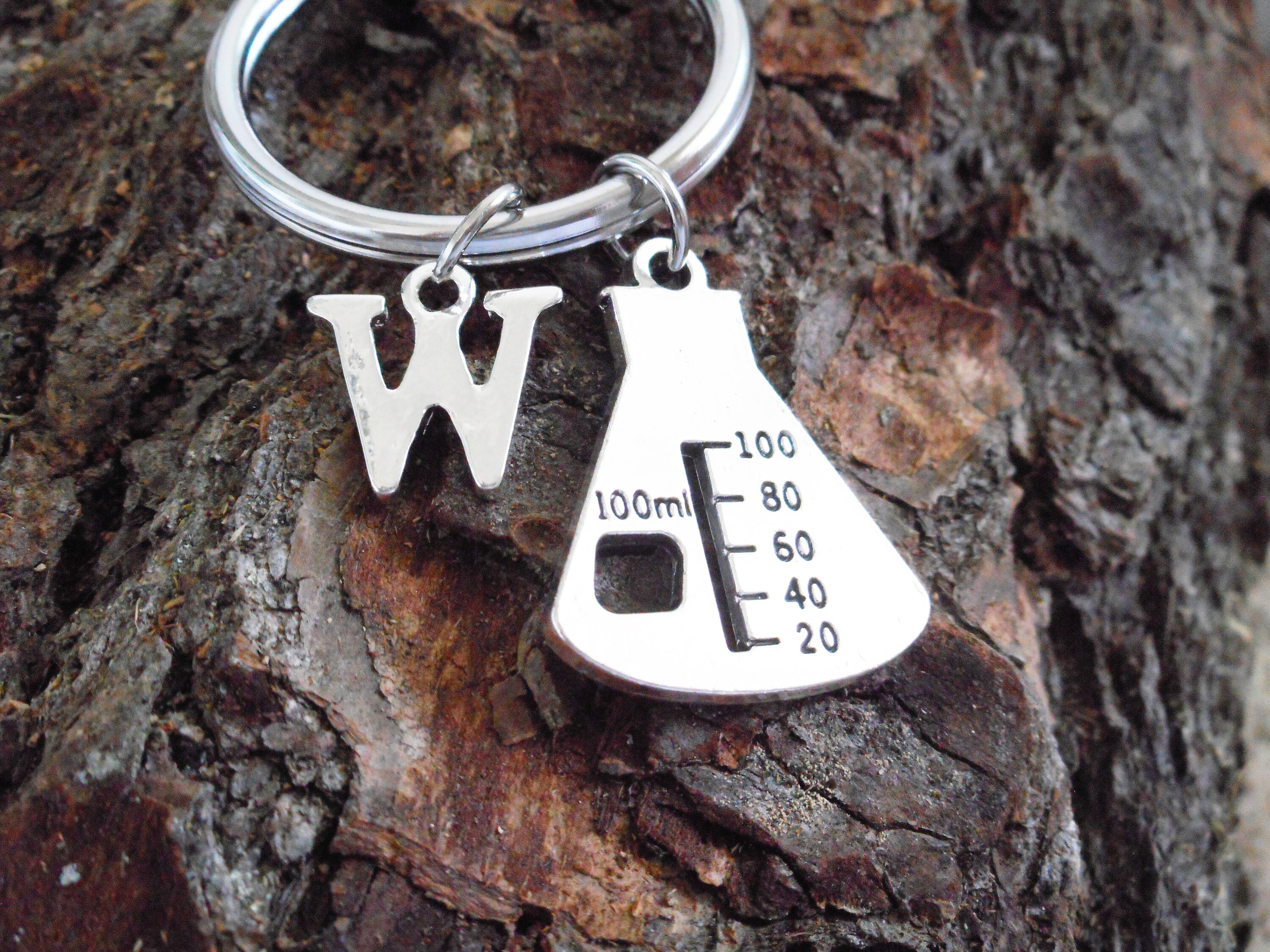 Chemistry keychain science beaker gift initial monogram key Etsy
