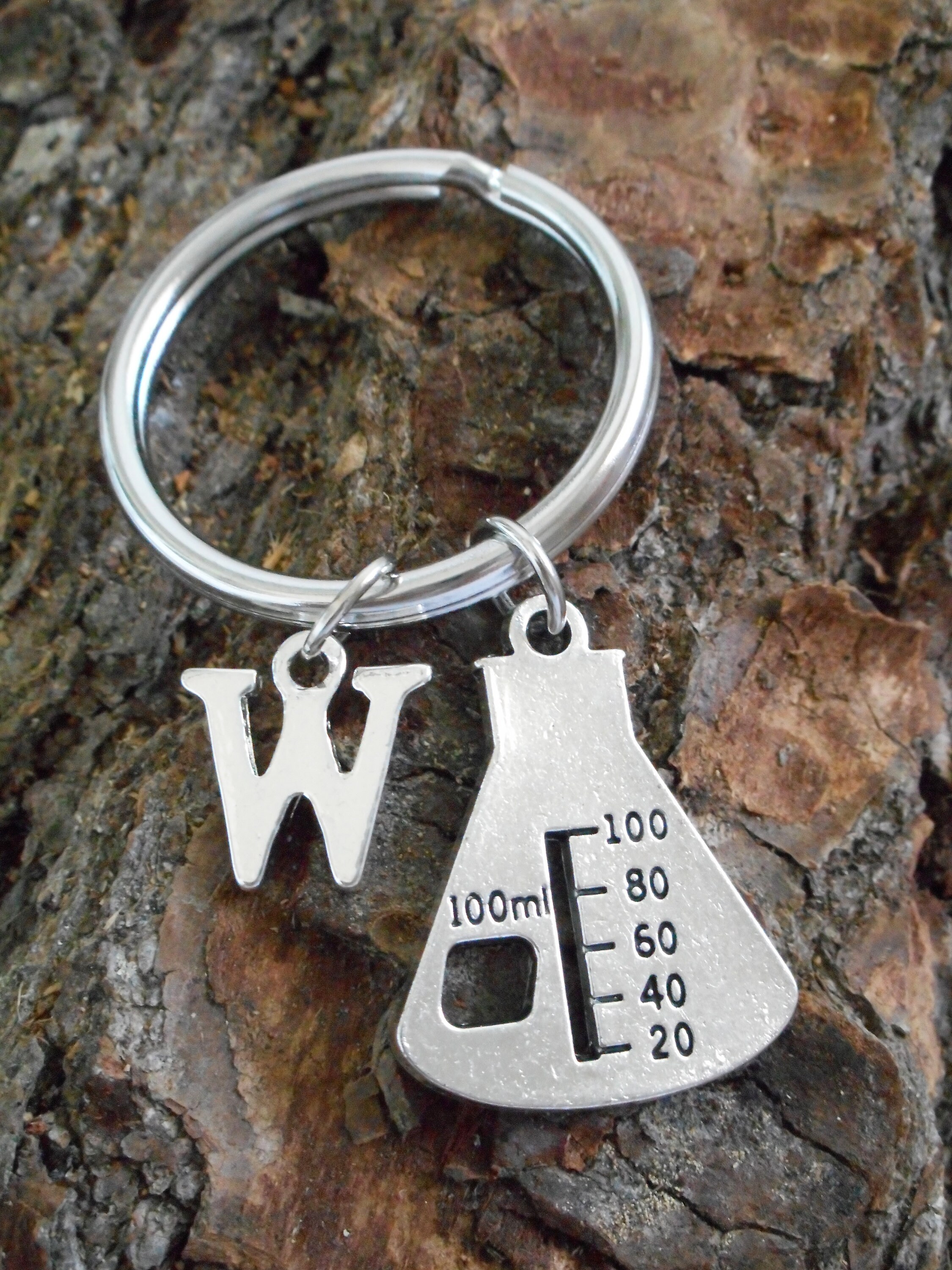 Chemistry keychain science beaker gift initial monogram key Etsy