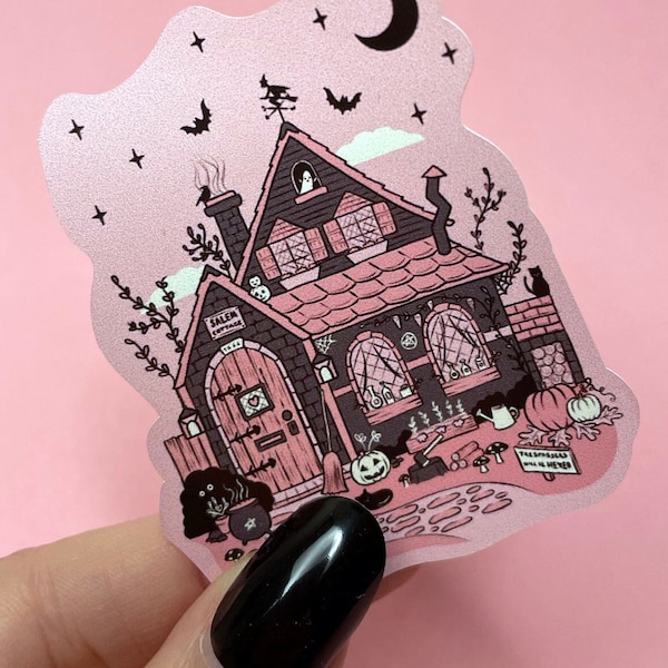 Witchy Cottage Sticker, spooky house art, gothic stickers