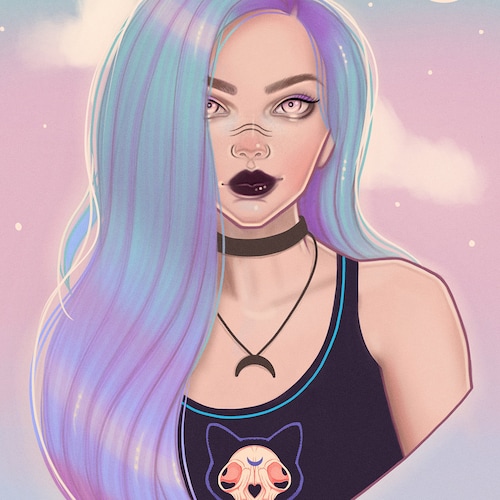 Pastel Demon Girl Mini Print Etsy