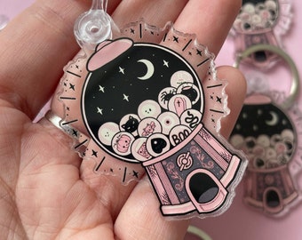 Spooky Gumball Machine Key Ring, Pink Gothic Bag Charm, Halloween Keychain for Goth Purses