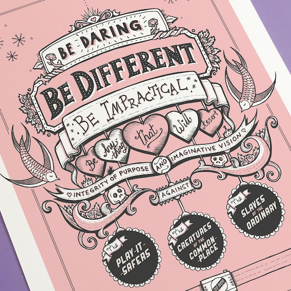 Teen Tween Girl Room Decor, Be Daring, Be Different Art Print,