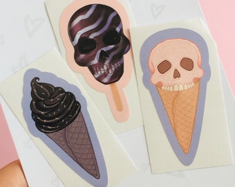 Summerween Skull Ice Cream Vinyl Sticker Set, Gothic Stickers,