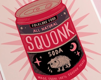 Cryptid Art Print, Squonk Soda, cryptid poster, spooky prints, cryptozoology