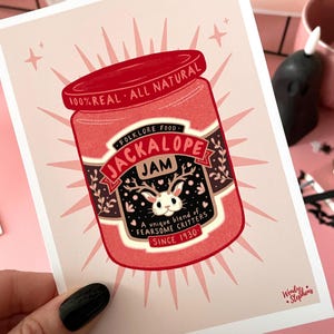 Jackalope Jam Cryptid Print, Cottagecore Wall Art and Gothic Kitchen Decor for Folklore Fans