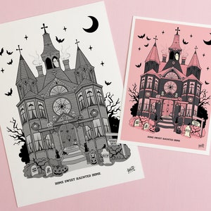 Haunted House Print, gothic home decor, spooky halloween house art print