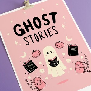 Halloween-kunst, spookverhalen-kunstdruk, spookachtig roze gotisch decor