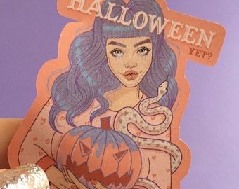 Spooky Stickers, Pastel Goth Is It Halloween Yet  Girl with Pumpkin Sticker