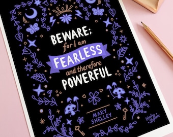 Mary Shelley Quotes, Gothic Home Decor Prints, Literature Print Gifts for Book Lovers
