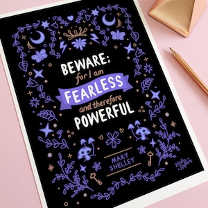 Mary Shelley Quotes, Gothic Home Decor Prints, Literature Print Gifts for Book Lovers