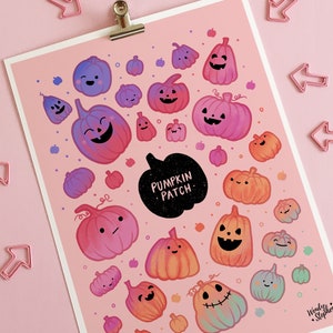 Cute Pumpkin Patch Halloween Print, gothic home decor, spooky, creepy cute