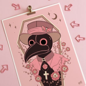 Plague Doctor Pastel Goth Decor Art Print, gothic home decor, spooky halloween,