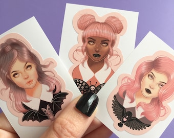 Gothic Stickers, Pastel Goth Vampire Girls, Spooky Halloween stickers