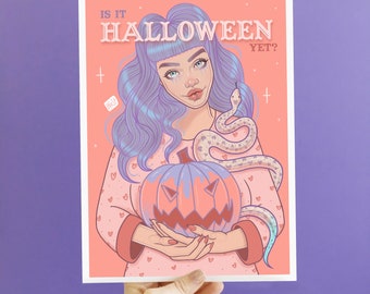 Pastel Goth Decor, Is it Halloween Yet Art Print, pink spooky gothic wall art