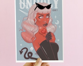 Gothic Home Decor, Horror Decor, Sexy Devil Demon Unholy Pin Up Girl Art Print,