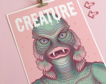 Creature from the Black Lagoon, Horror Film Art Print, horror movie posters,