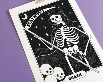 Gothic Home Decor, Death Tarot Card Skeleton Wall Art Print