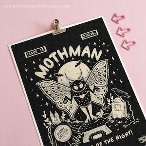 Stampa artistica di Mothman Cryptid, poster di criptidi, stampe horror, decorazioni horror, criptozoologia