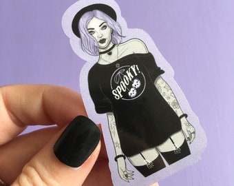 Pastel Goth Girl Vinyl Sticker: Spooky Witchy Decal