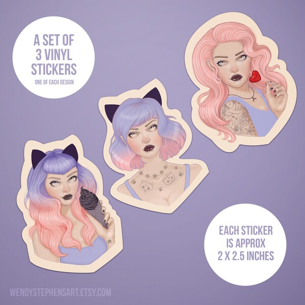 Pastel Goth Sticker Pack, pastel goth aesthetic, creepy cute, spooky gothic occult stickers