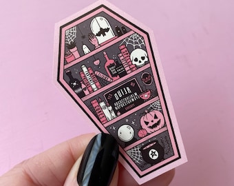 Gruseliger Sarg-Regal-rosa Aufkleber, gotische Hexe-okkulte Aufkleber