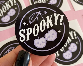 Spooky Skull Cherries Sticker, Gothic Halloween Vinyl Decal