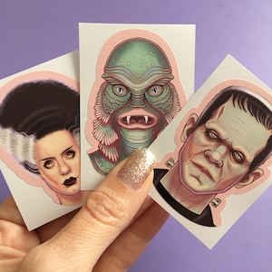 Classic Horror Movie Monster Stickers, spooky stickers, bride frankenstein, creature black lagoon