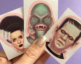 Classic Horror Movie Monster Stickers, spooky stickers, bride frankenstein, creature black lagoon