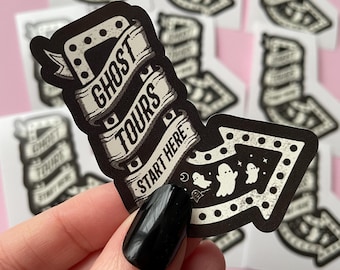 Ghost Tours Start Here Sticker, Spooky Gothic Vinyl Decal
