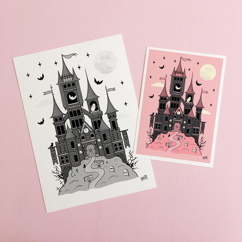 Pink Vampire Sticker, Dracula's Castle Vinyl Sticker, Spooky Goth Stickers for Water Bottles image 6