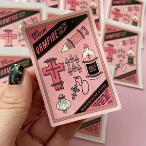 Pegatina de kit de caza de vampiros, decoración gótica de vampiros, pegatinas góticas rosas