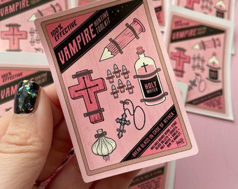 Pink Vampire Hunting Kit Sticker, Gothic Horror Decor, Dracula Book Lover Gift