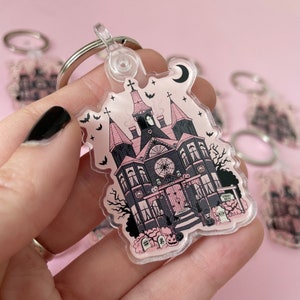 Haunted House Key Ring Chain, gothic spooky horror halloween house