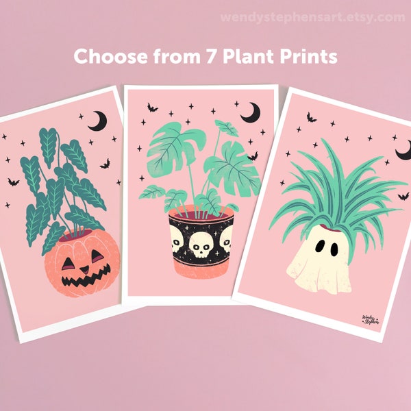 Lámina artística de plantas tenebrosas: decoración gótica en tonos pastel para el hogar.