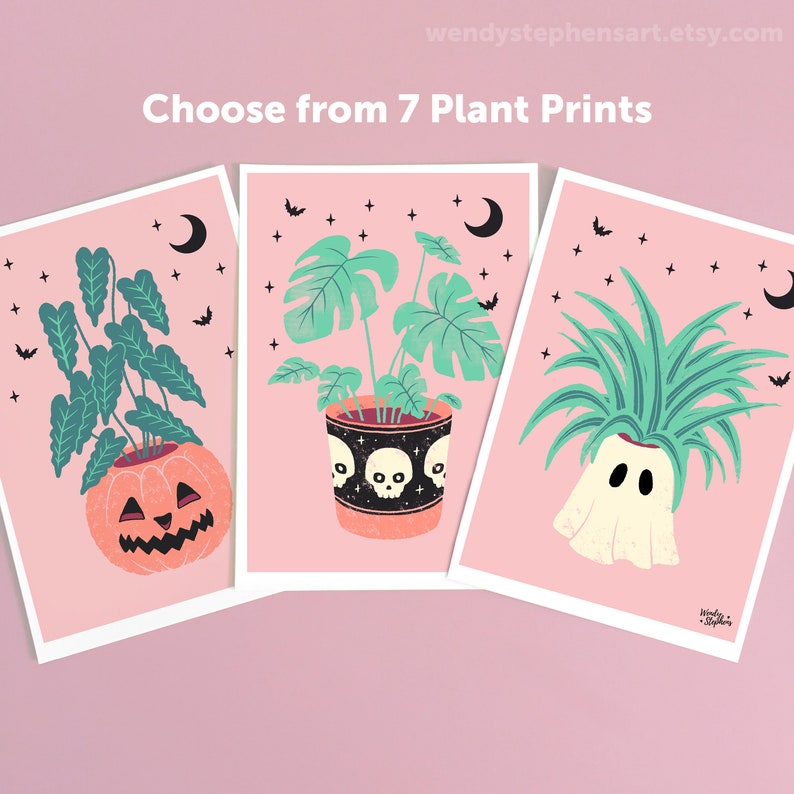 Spooky Planter Art Prints, house plant, gothic home decor, pastel goth wall art image 5