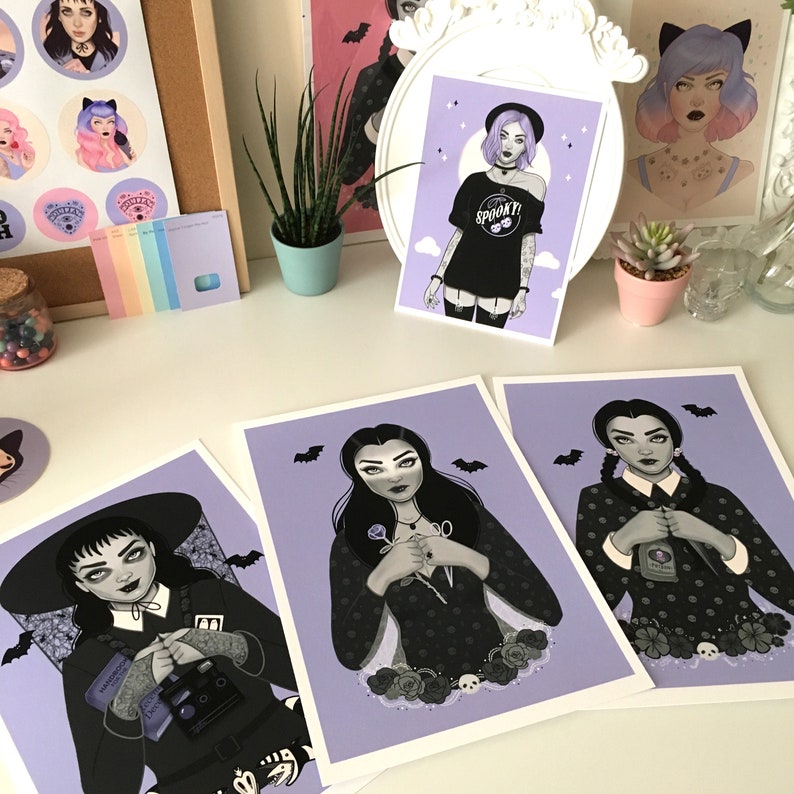Pastel Goth Decor Morticia Addams Family Art Print in 3 Etsy