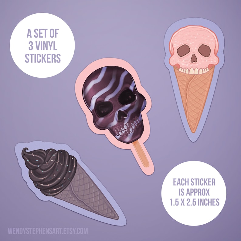 Pastel Goth Stickers Skull Ice Cream Vinyl Sticker Set Etsy UK