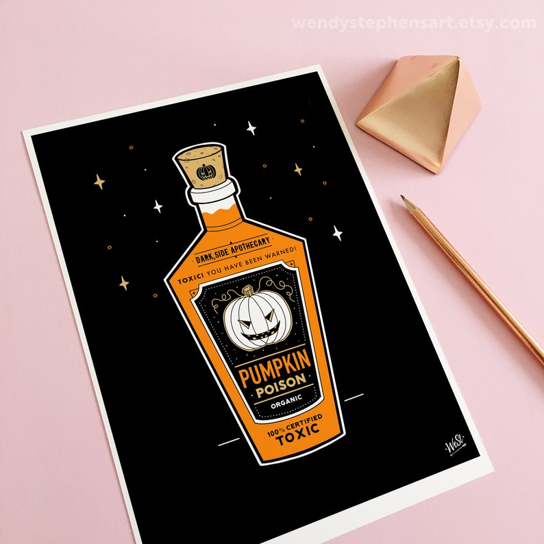 Witch Decor, Love Potion Bottle Art Print, gothic home decor, spooky pastel goth Poison Pumpkin