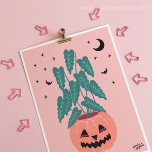 Spooky Planter Art Prints, house plant, gothic home decor, pastel goth wall art 1 - Pumpkin Planter