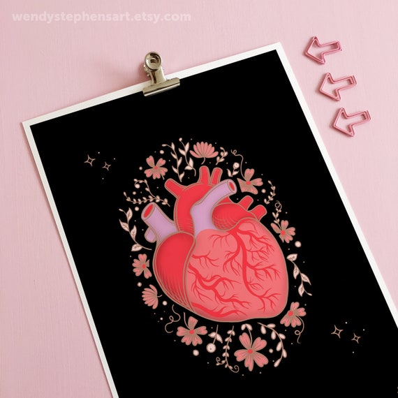 Gothic Home Decor, Human Heart Art Print, Spooky Pastel Goth Wall Art