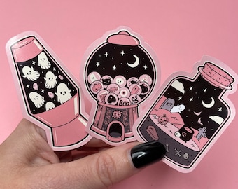 Süßer Geist-Aufkleber-Set, Spooky Boo Flaschen, Pinke Gotische Aufkleber