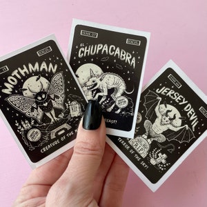 Cryptid Sticker Set, Mothman, Chupacabra, Jersey Devil, witchy sticker set, gothic stickers, spooky stickers,