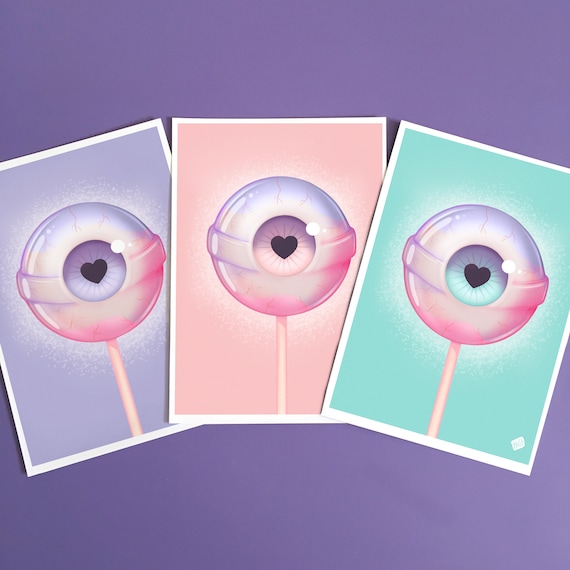 Pastel Goth Art Decor, Creepy Eyeball Art Print