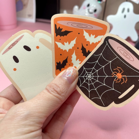 Spooky Coffee Mugs Stickers: Ghost, Bat, Spiderweb Mug Stickers