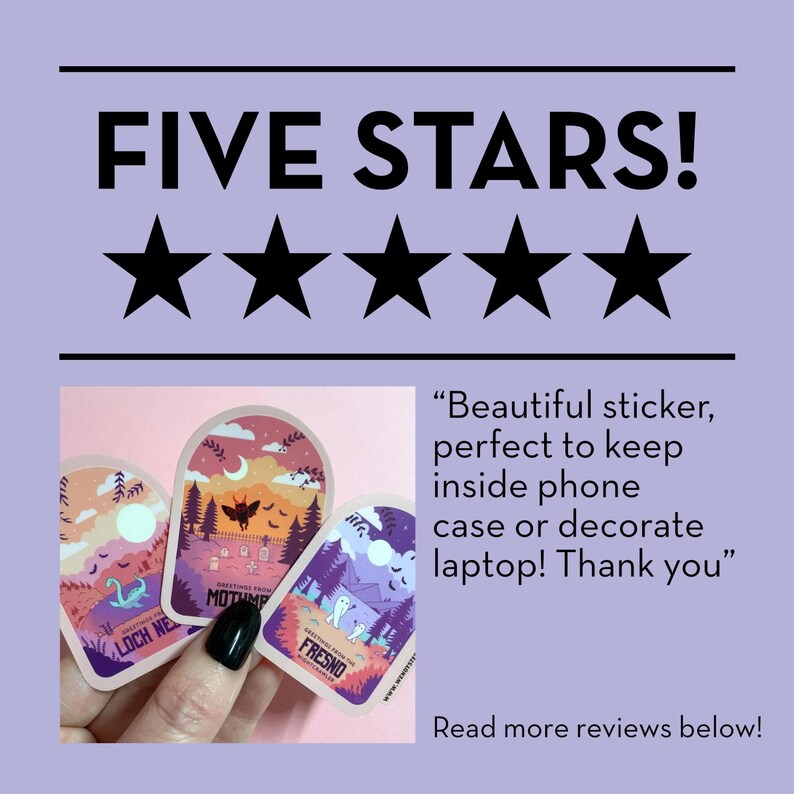 Cryptid Travel Poster Sticker Set, Mothman, Loch Ness, Fresno Nightcrawler, Spooky & Witchy sticker set, pink gothic stickers Bild 9
