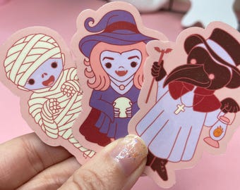 Spooky Monster Stickers: Mummy, Witch, Plague Doctor Stickers